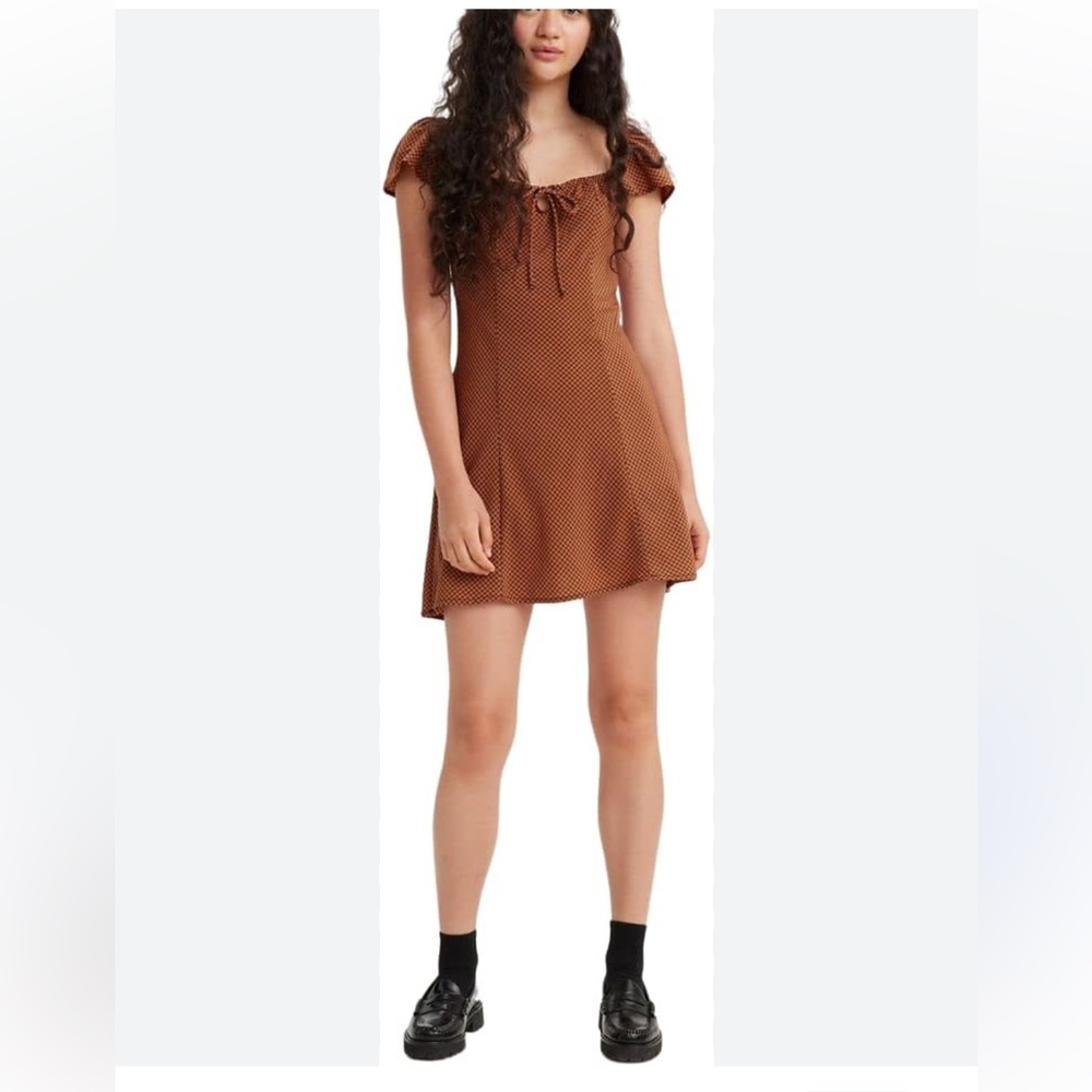 Levi’s Misha Ruffle Sleeve Brown and Orange Gingham Mini Dress Large